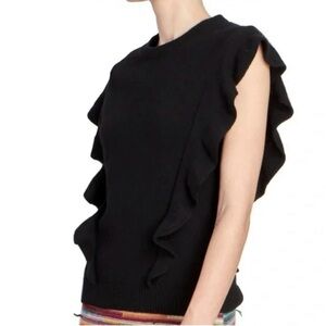 SAKS FIFTH AVENUE Black Ruffle Sleeve Top--EUC